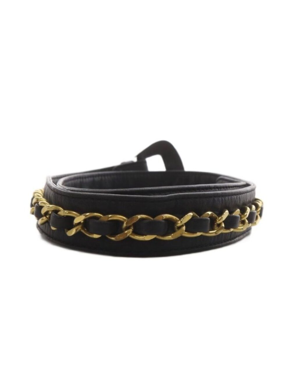 ★SOLD★ Chanel Belt Eyelet Chain Leather 65 26 Gold Black - Picture 2 of 6